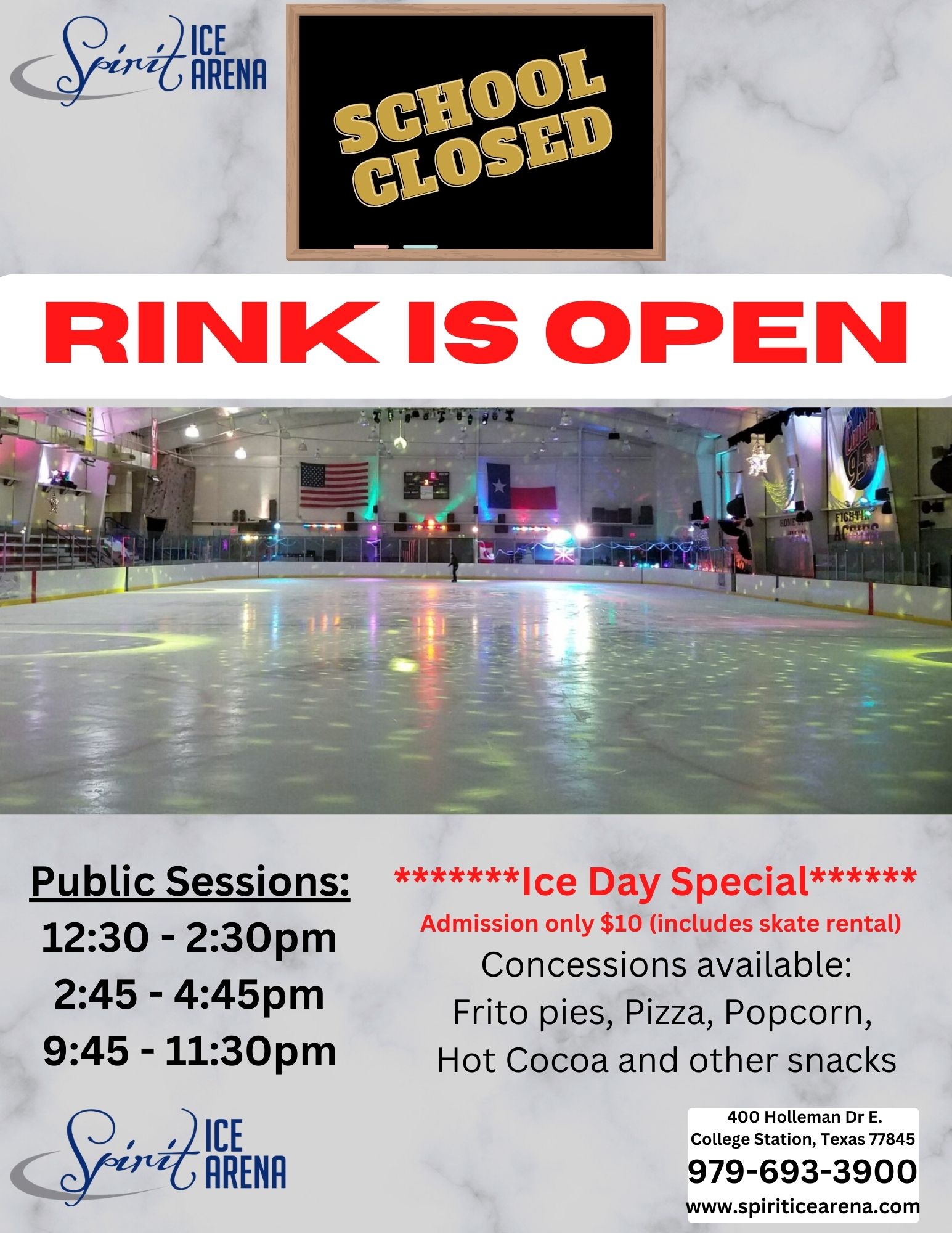 Rink is open on February 1st Spirit Ice Arena